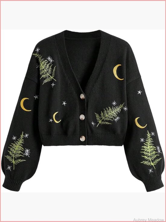 Sweaters - Cardigan Sweater Button Up Long Sleeve V-Neck Cropped Knit